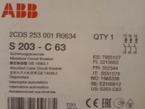 Автоматический выключатель ABB 3-полюсный S203 C63